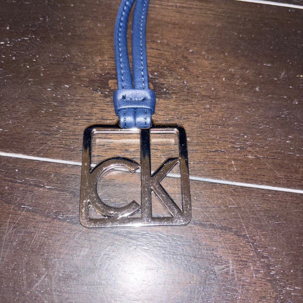 Calvin Klein | CK‎ Logo | Bag Charm | Navy Blue Leather | Silver Square Keychain